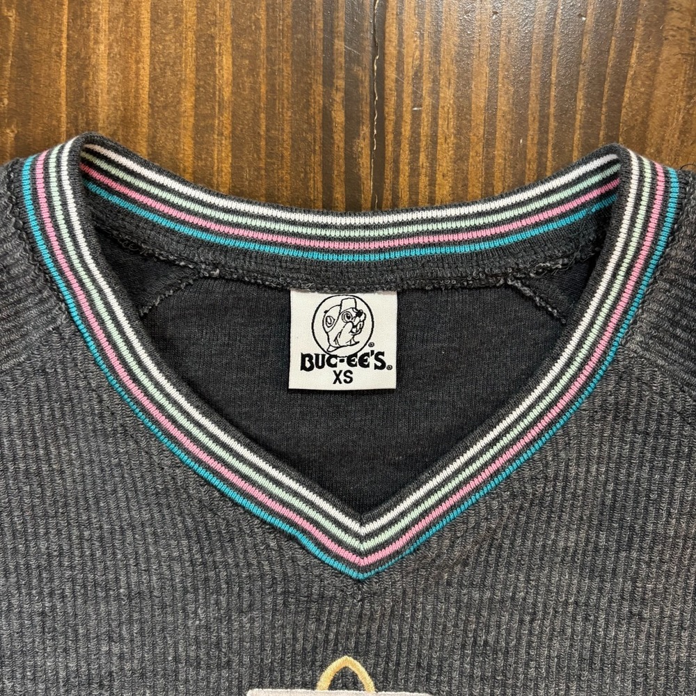 BUC-EE'S Sweater Womens XS Gray Ribbed V Neck Holiday Beaver Graphic - Picture 5 of 10